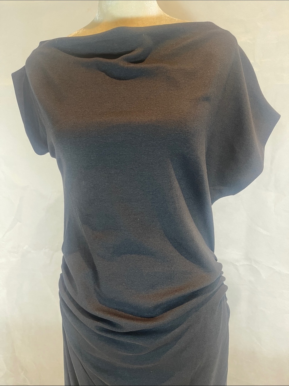 MNGO = XL , Black Draped Cap-Sleeve Women’s Dress - Picture 9 of 13
